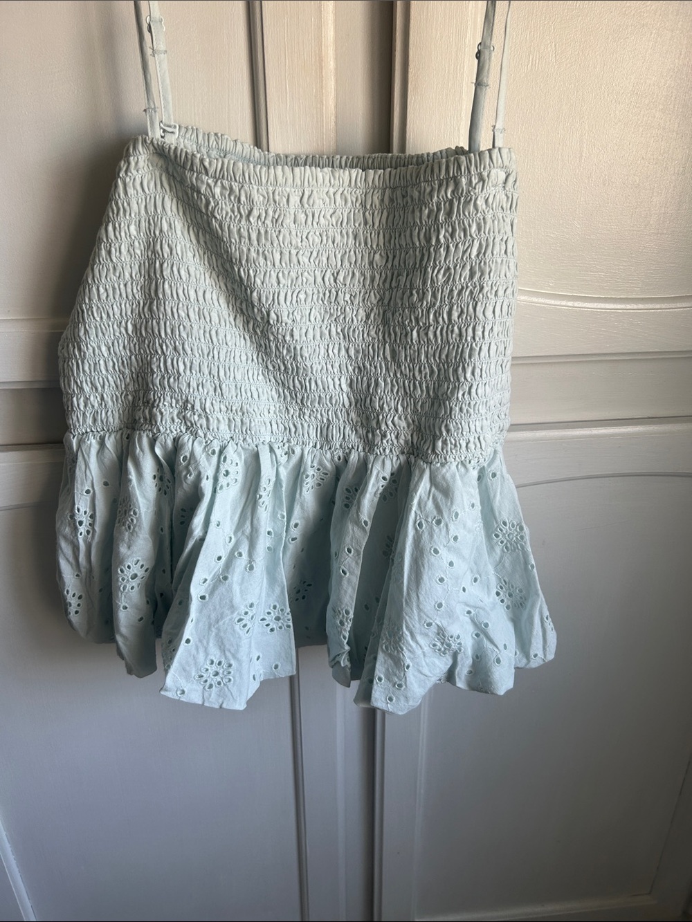 American Eagle Outfitters Light Blue Eyelet Smocked Camisole